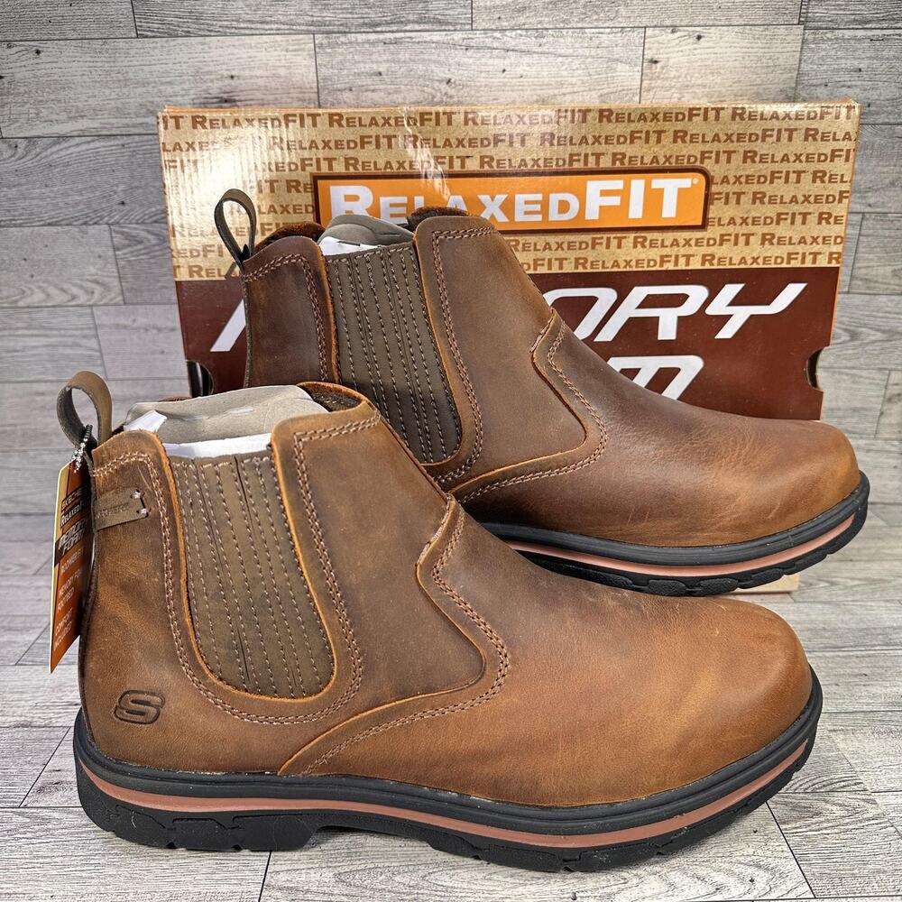 Skechers Segment-Dorton Boots Mens Size 11 Brown Leather Chelsea Relaxed Fit